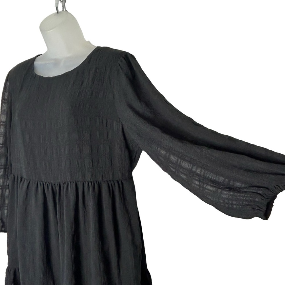MADEWELL Size 14 NWT Black Puff Sleeve Ruffle Hem Tiered Mini Dress‎ - Picture 4 of 11